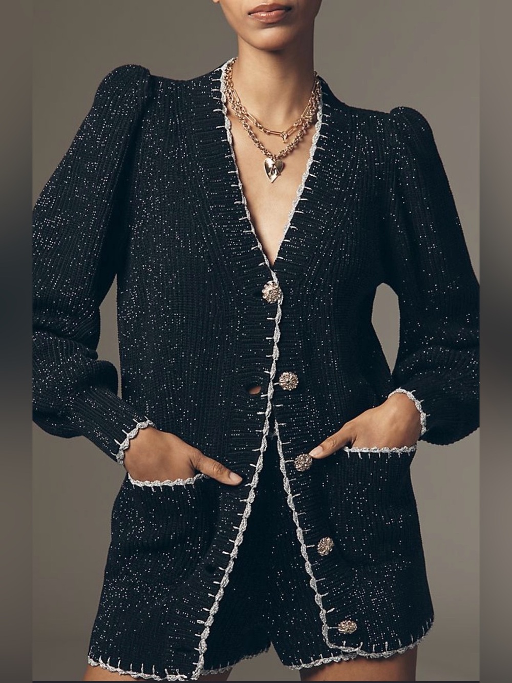 by Anthropologie Encrusted V-Neck Cardigan Sweater